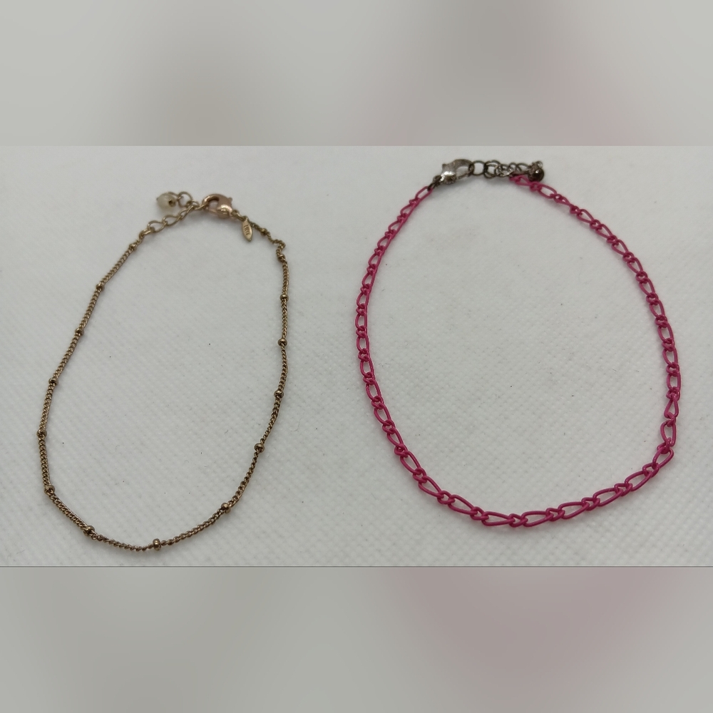 Ankle Bracelets Costume Jewelry 1 Goldtone 1 Pink